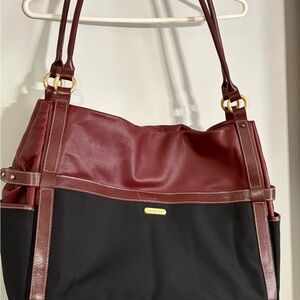 Coakley Cognac and Black Leather Executive Hobo Bag